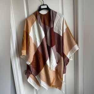 Brown, Tan, & Cream Color Block Poncho Shawl